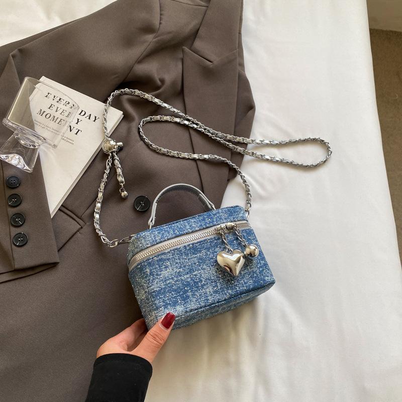 

Мини-сумки из голубого денима для женщин, простая маленькая квадратная сумка через плечо, ретро-сумка-ведро с цепочкой, портативная, женская, модная, новая