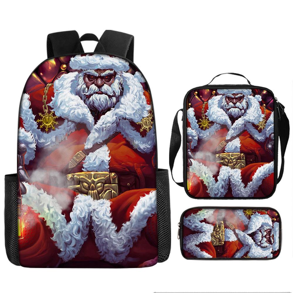 Santa Claus Christmas Tree Backpack Elementary School Bag Large Capacity Leisure Bag Lunch Bag Pencil Bag Three-piece Set