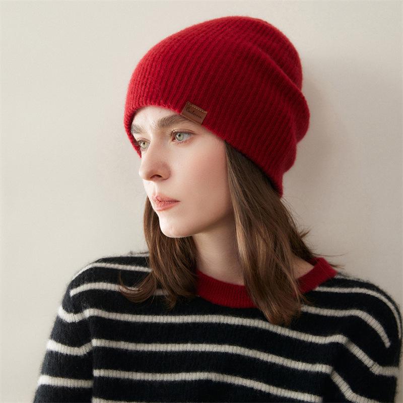 Women's 100% Pure Cashmere Knitted Hat – Fashionable, Versatile, and Warm