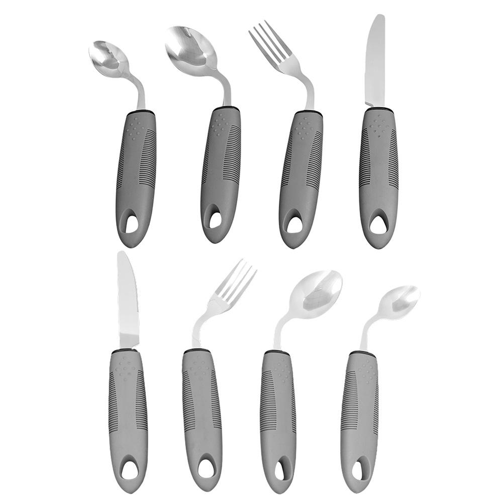 4 Pack Adaptive Utensils Set 2.5 Oz -42 Angled Weighted Utensils Non-Slip Handles Silverware for Tremors and Parkinsons Patients