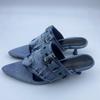 Fashion Brand Blue Denim Belt Buckle Hollow Out Fashion Slippers Summer New Comfortable Women's 5.5cm Low Heel Commuting Sandals Size 43