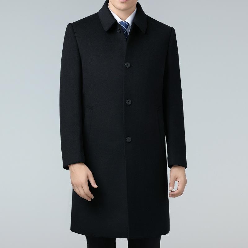 Middle-aged Men's Lapel Double-sided Wool Coat, Long Down Lining, Detachable Daddy Woolen Coat