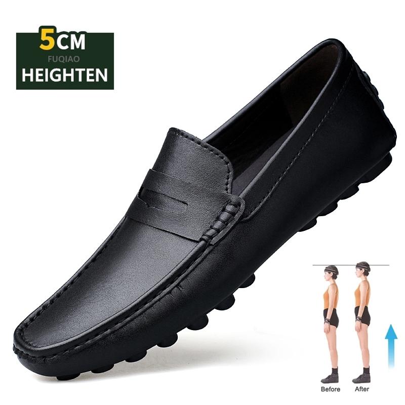 

Men Cow Leather Elevator Loafers Comfortable Soft Breathable Height Increase Insoles 5cm Business Driving Unisex Lift Sneakers 36 чёрный