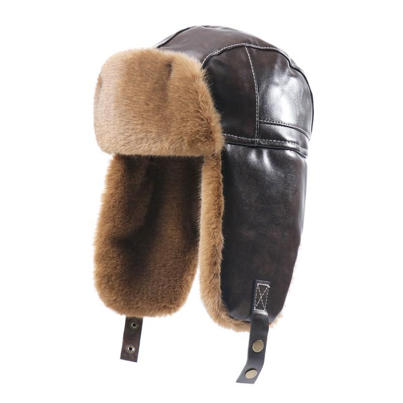 Unisex Winter PU-Leder Warmer Hut mit Fleece-Futter Winddichte Ohrenschützer Outdoor-Radkappe