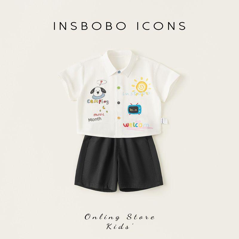 Insbobo Boys  Summer Clothing 2026 New Style Boys  Shirt Two-Piece Set Kidsren s Clothing Baby Kidsren s Clothing Summer Trend Rice White 100