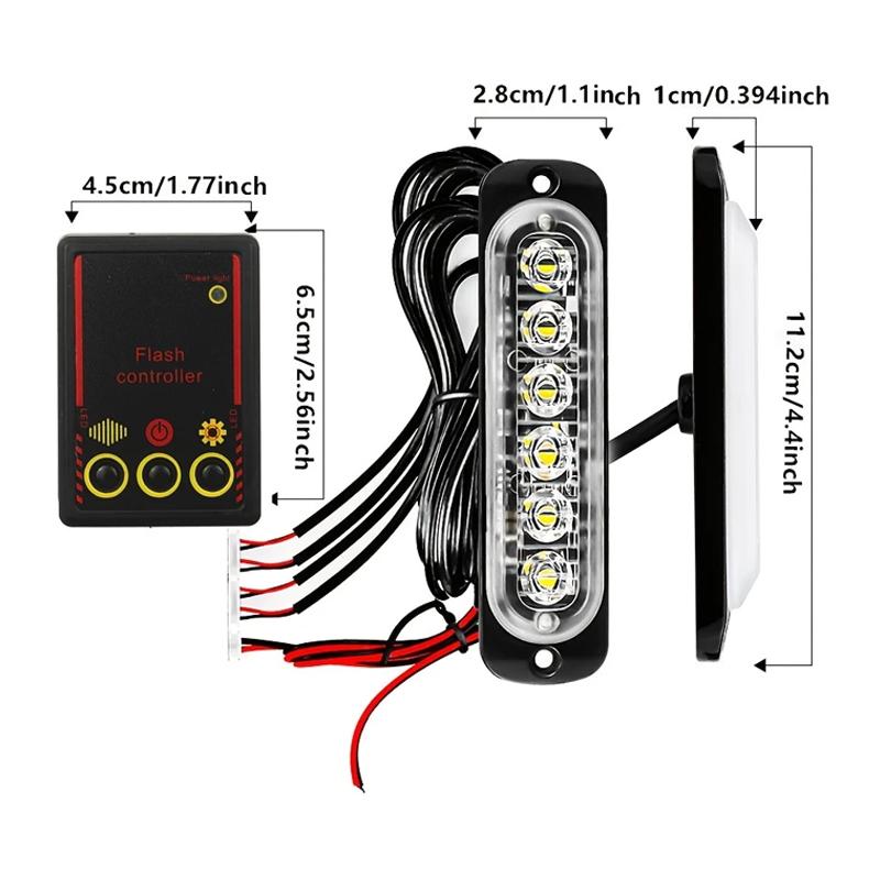4pcs 6 Led Strobe Side Warning Lights 12V-24V Strobe Grille Flashing Lightbars Cars Truck Beacon Lamp Amber Traffic Lights White