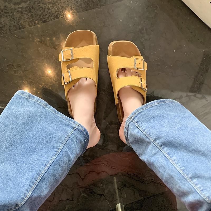 Thick-soled Large-size Sandals Women's Shoes Are Worn Outside, Summer New One-word Drags, Summer 2025 Casual Fashion Lazy Sandals