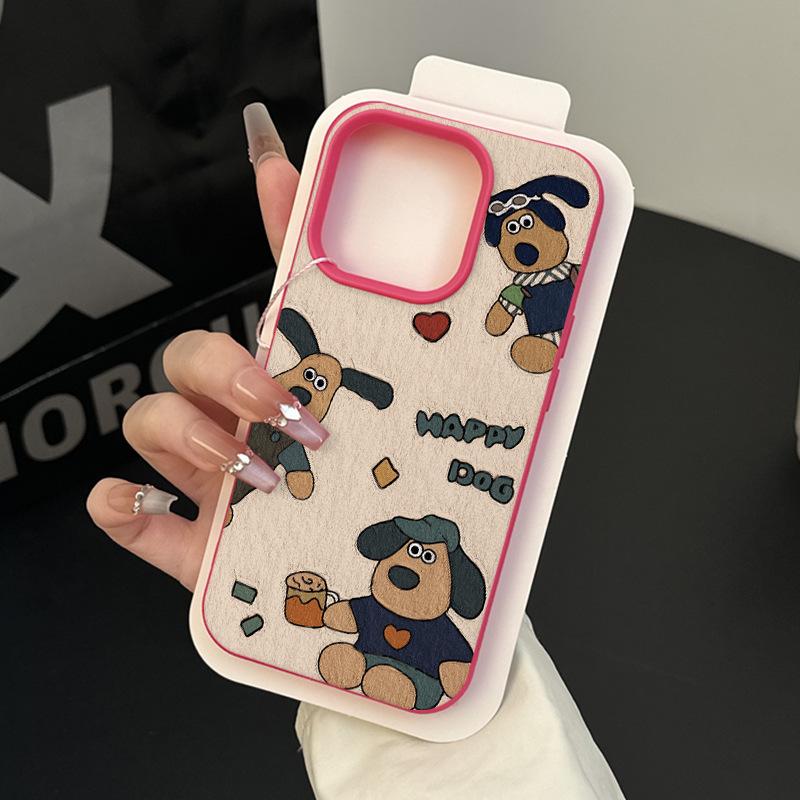 Oil Painting Pattern Dog for Apple 16promax/15 Mobile Phone Case 14plus Lychee Branch Pattern 13p Soft Shell 12 Anti-fall