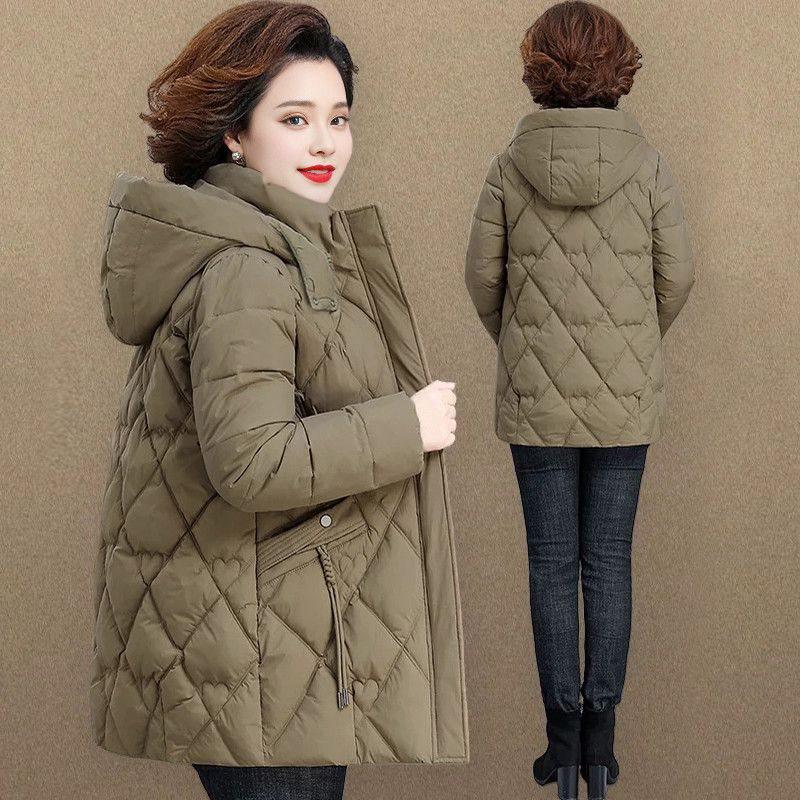 Mom's Winter Cotton Coat: Mid-Length Warm Jacket for Women, Middle-Aged & Elderly