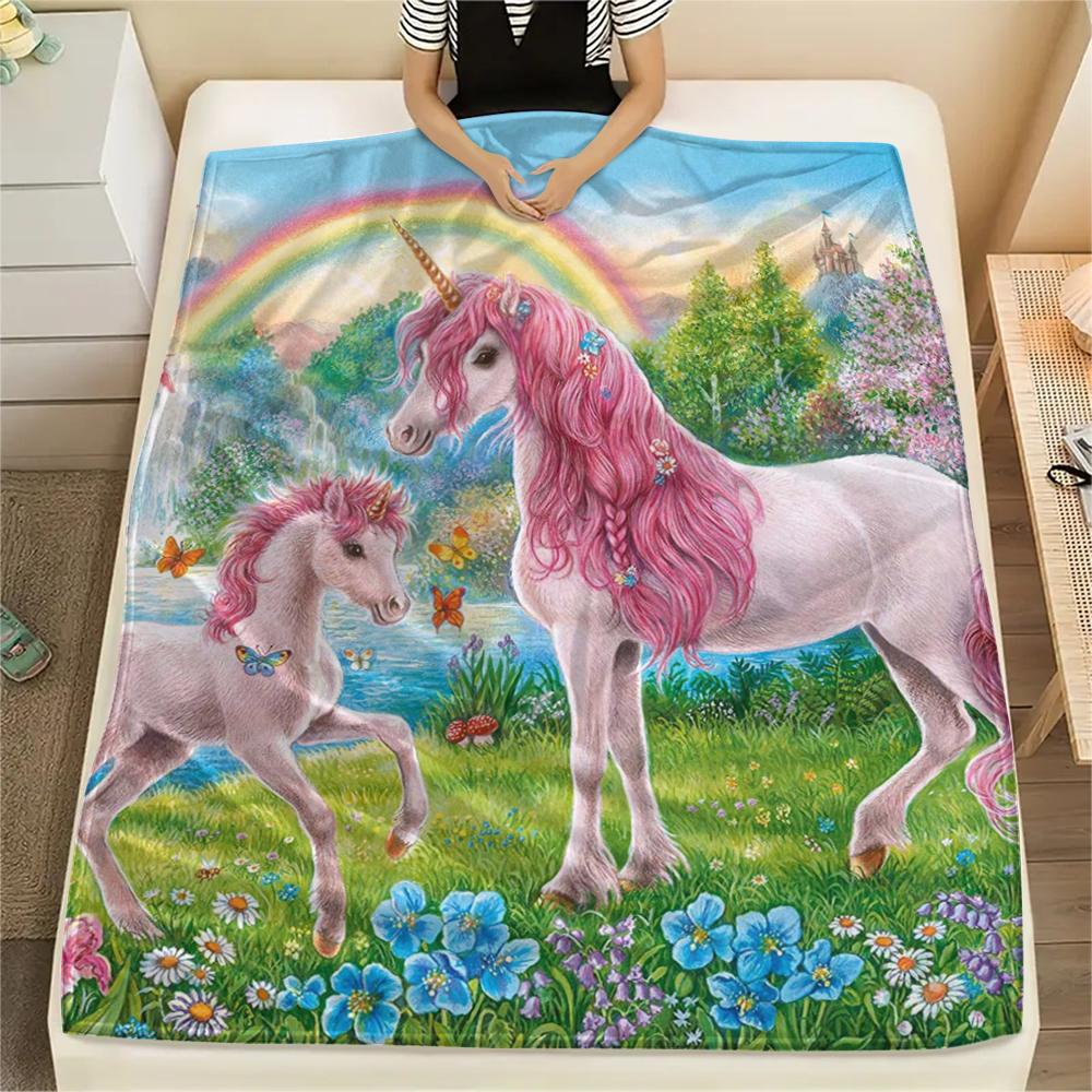 1Pc Beautiful Uni-horse Print Flannel Blanket, High Quality Comfortable for All Seasons, Home Decor, Warmth and Comfort, Perfect for Christmas Gifts