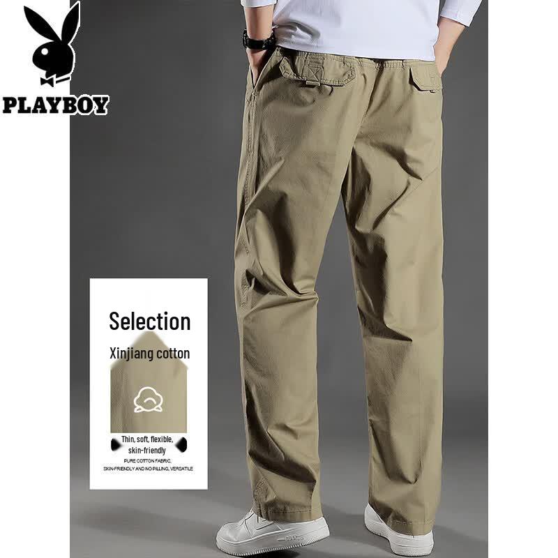 PLAYBOY Men's Loose Straight-Leg Cotton Casual Cargo Pants