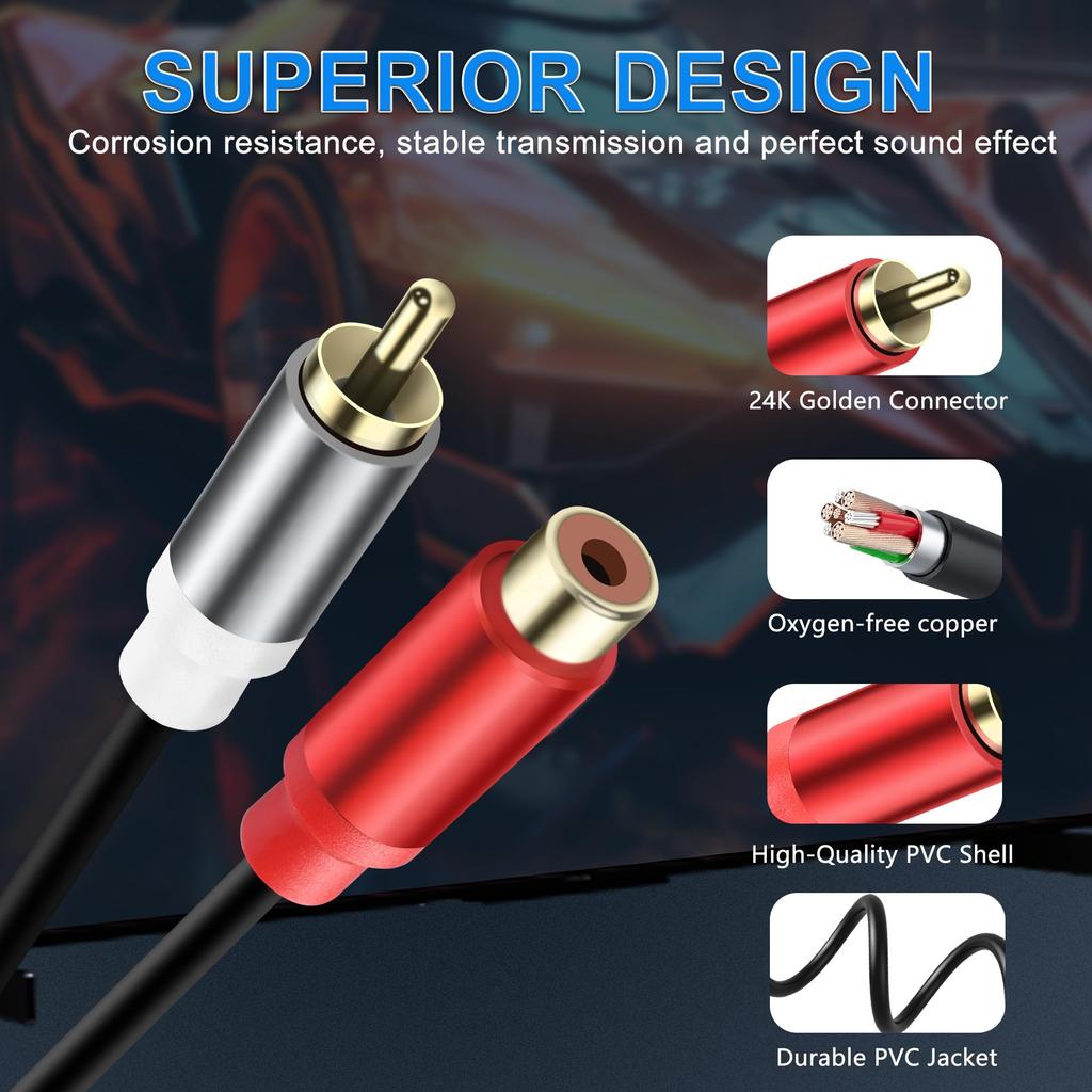 JSADZKJ JSADZJK 2 RCA Adapter 2 RCA Male to 2 RCA Female Stereo Audio Dual RCA Connector Jack Plug Extension Video Audio Subwoofer Auxiliary Audio