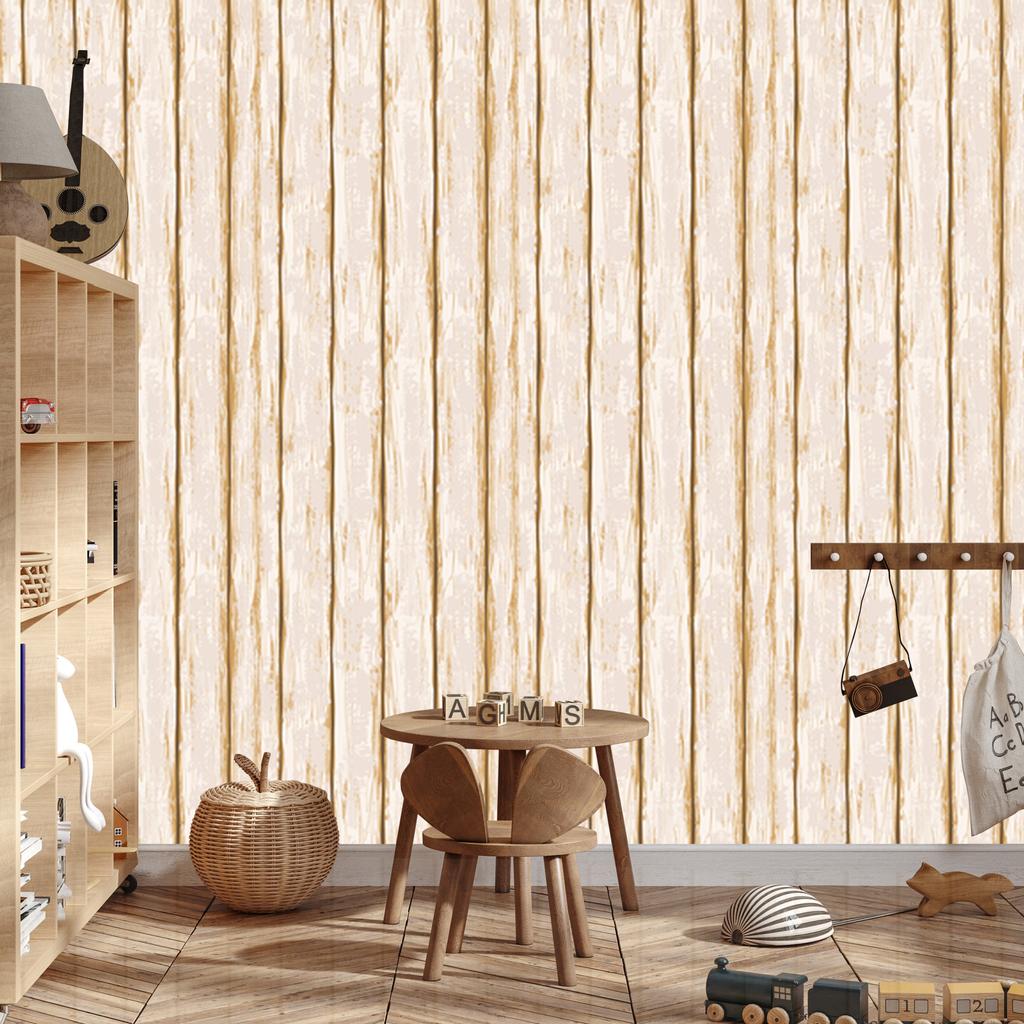 Wallpaper light wood wooden boards with a used and vintage look 50x1000