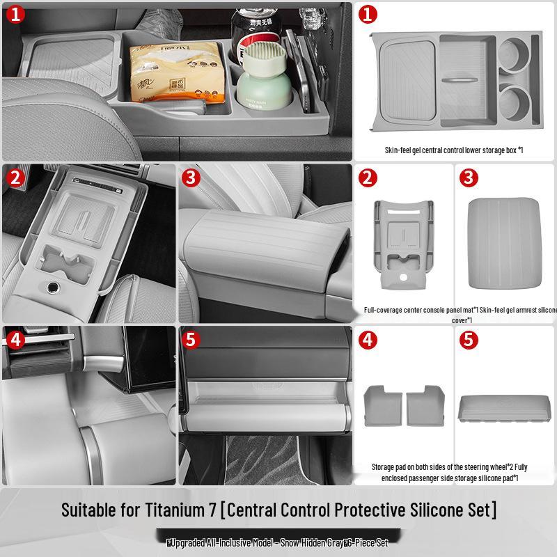 BYD Leopard 7 Silicone Center Console Storage Box with Partition Privacy Cover