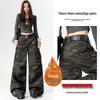 Women's American Retro Camo Work Pants: Spring High Street, Hip Hop Style, Loose Micro Flare, Floor-Length, Drape Casual Trendy.