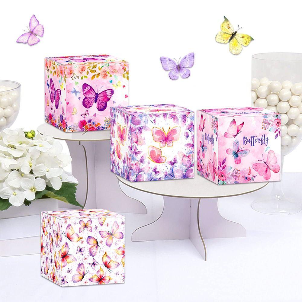 

6PCS Paper Gift Box Pink Butterfly Snack Candy Box Creative Decorative Paper Box Party Supplies