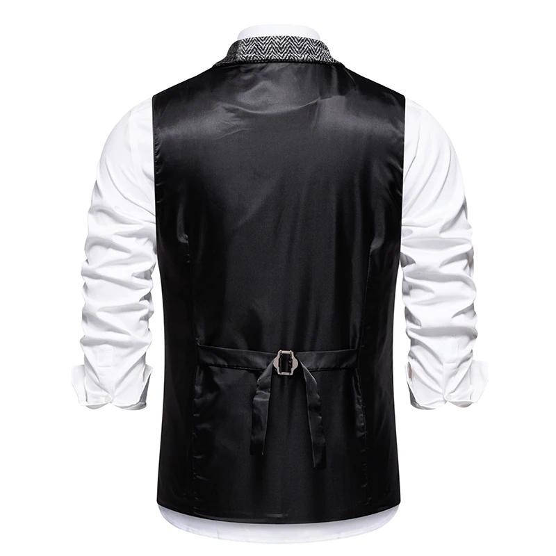 Vest Suit Lapel Mens Collar Stitching Vintage Patch Plaid Woolen Casual Slim Waistcoat For Wedding Vest Groom Costumes