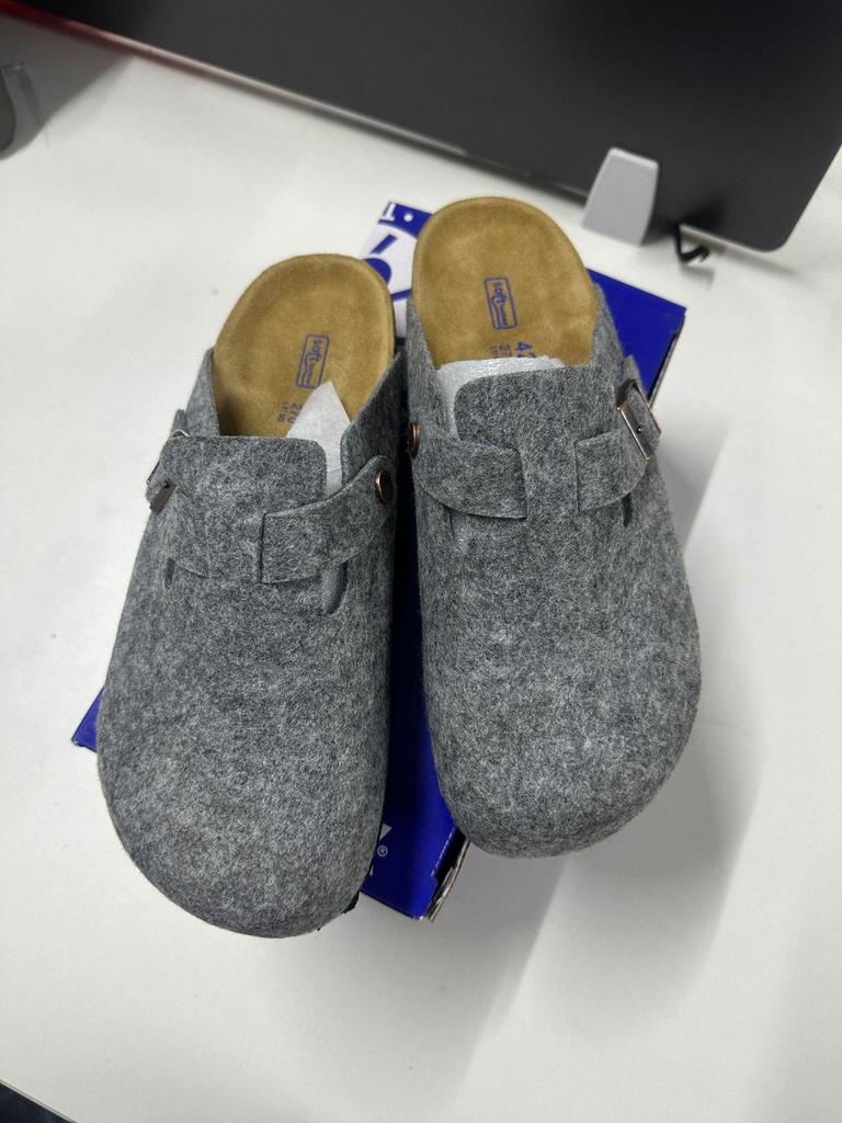 Birkenstock Genuine Leather Closed-Toe Half Slippers for Men and Women - Cork Insole, Spring/Autumn Style.