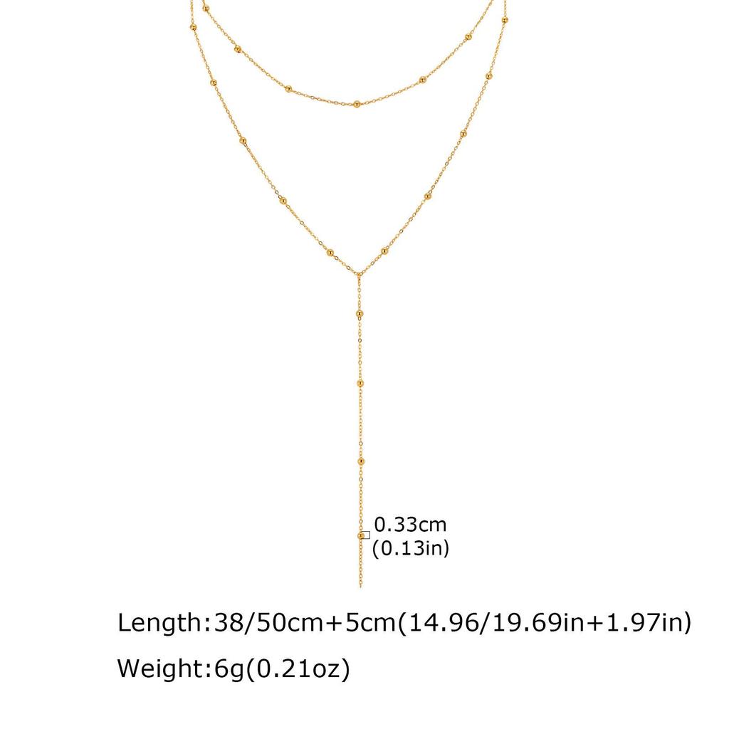 Women's Stainless Steel Double Layer Y-Shaped Gold Tassel Necklace