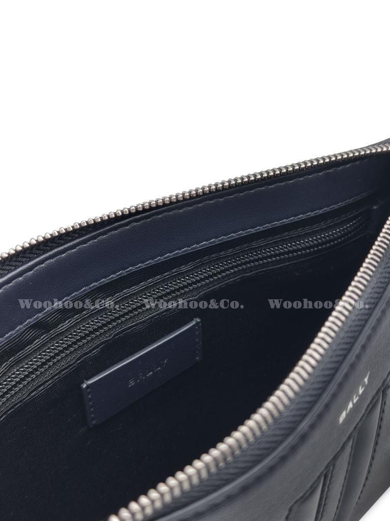 Bally Logo Zip Closure Leather Clutch Men Clutch Dark-Blue 6310280