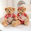 A Pair 26cm Cute Couple Teddy Bear with Cloth Plush Toys Stuffed Dolls Toy Kids Baby Girls Children Girl Birthday Christmas Gift