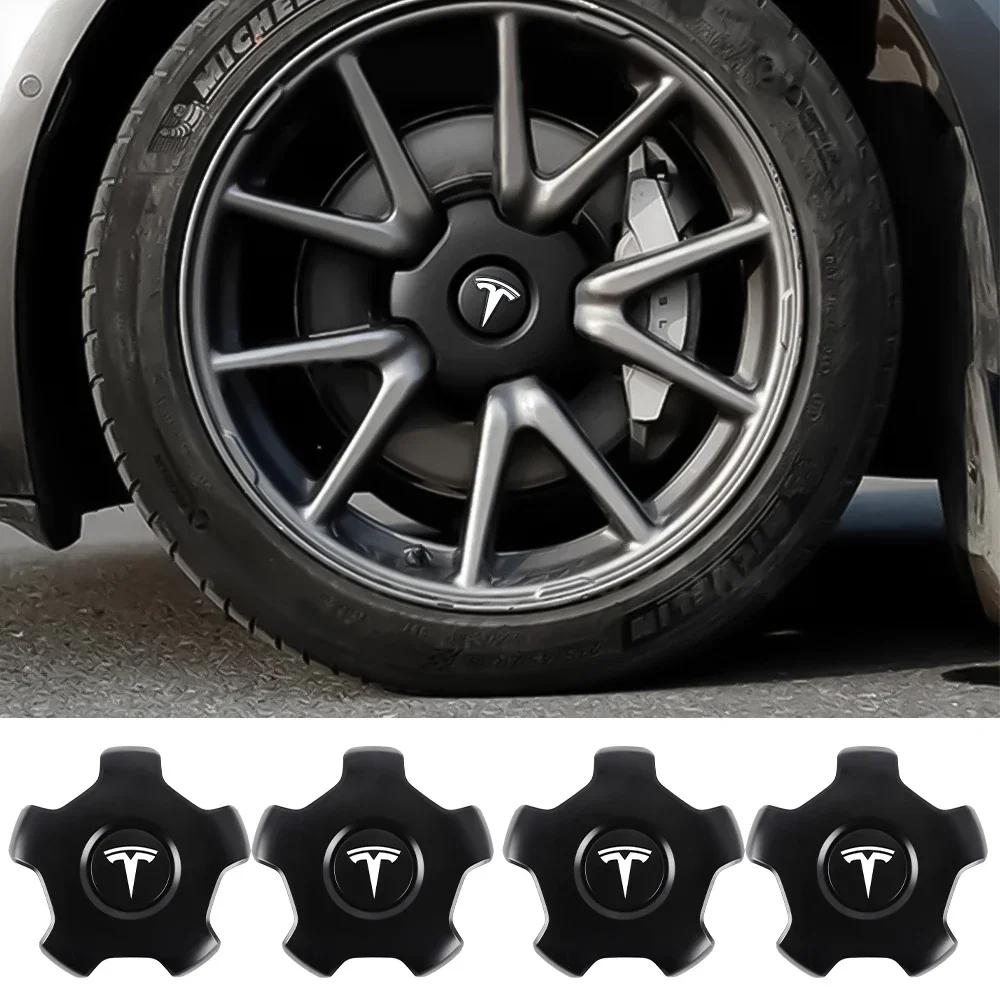 Car Sticker 2025 New Tesla 4pcs Wheel Center Caps Hub Cover Five Claw Type Hubcap Car Decoration Accessories For Tesla Model 3 M
