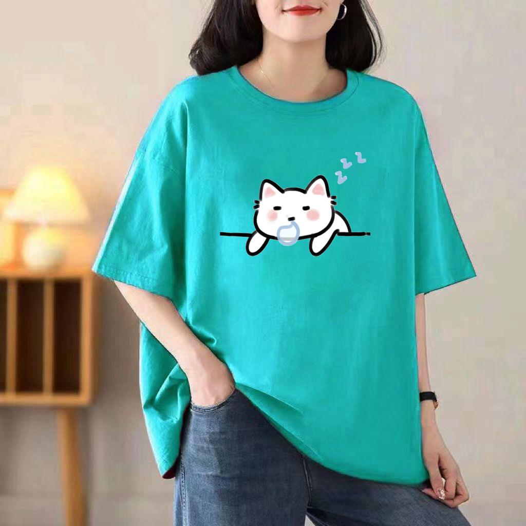 Ladies Summer Popular Short-sleeved T-shirt Cotton Breathable Loose Top Printed T-shirt Casual