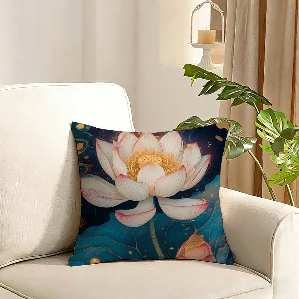 Fashion Lotus Cushion Cover Reversible Plush Pillow Cover Soft Fluffy Home Decor for Sofa Bedroom
