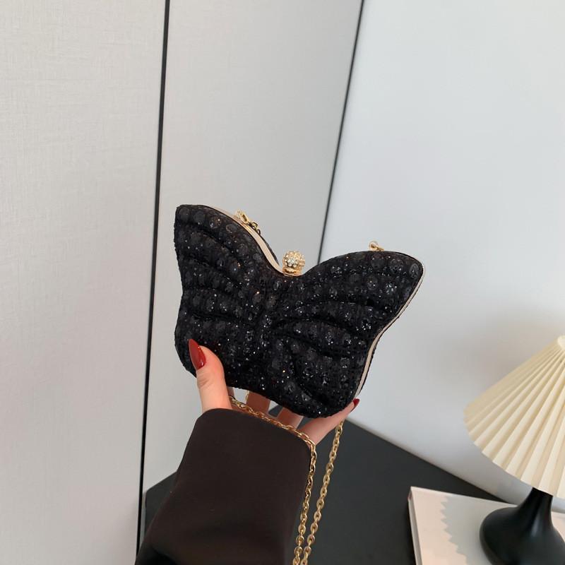 Cute Butterfly Chic Sequin Bag 2024 New Commute Bag Texture Chic Girl Chain Box Shoulder Bag чёрный