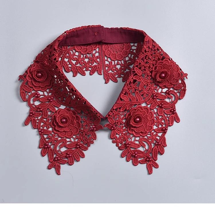 Fashion Beading Fake Collar For Women White Lace Hollow False Detachable Collar Lapel Shirt Tie Necklace Clothes Accessory