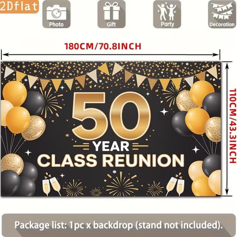 2D 50th Reunion Celebration Background, Balloon & Champagne Toast De