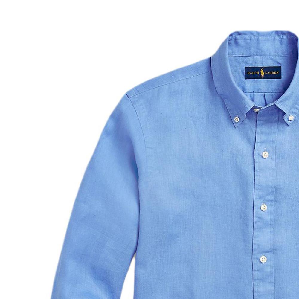 Polo Ralph Lauren Solid Color Logo Pattern Embroidered Polo Collar Long Sleeve Shirt Men shirts Light-Blue 710866956-003