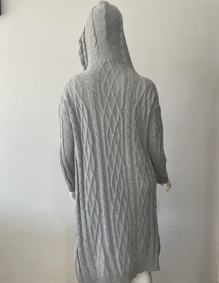 2025 Europäischer & Amerikanischer Kapuzen-Zopfstrick-Cardigan: Herbst/Winter Damen Pullover im Lazy Style