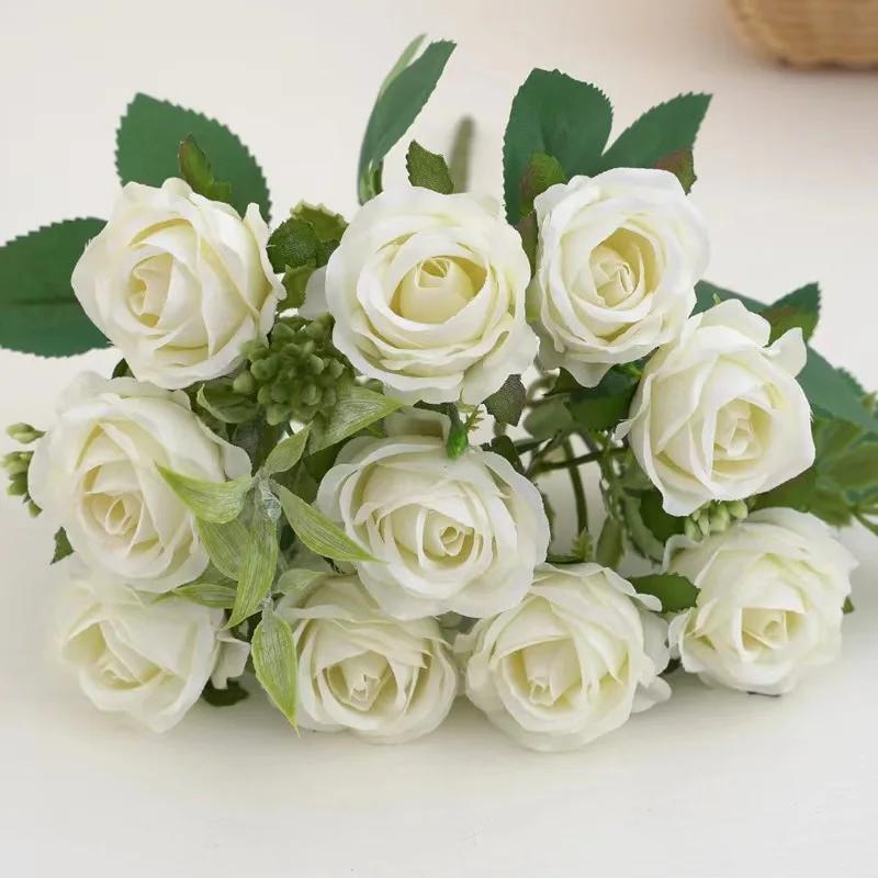 5pcs 10 Heads Rose Bouquet Artificial Flowers Western Rose Wedding Decoration 6 Colors Peonies Fake Flowers Artificial Flowers