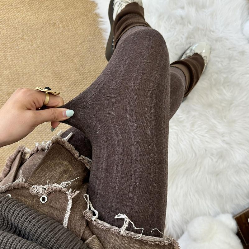 150g Autumn Winter Vertical Striped Tights Women Vintage Thermal Light Slimming Simple Versatile Pantyhose Underwear Leggings