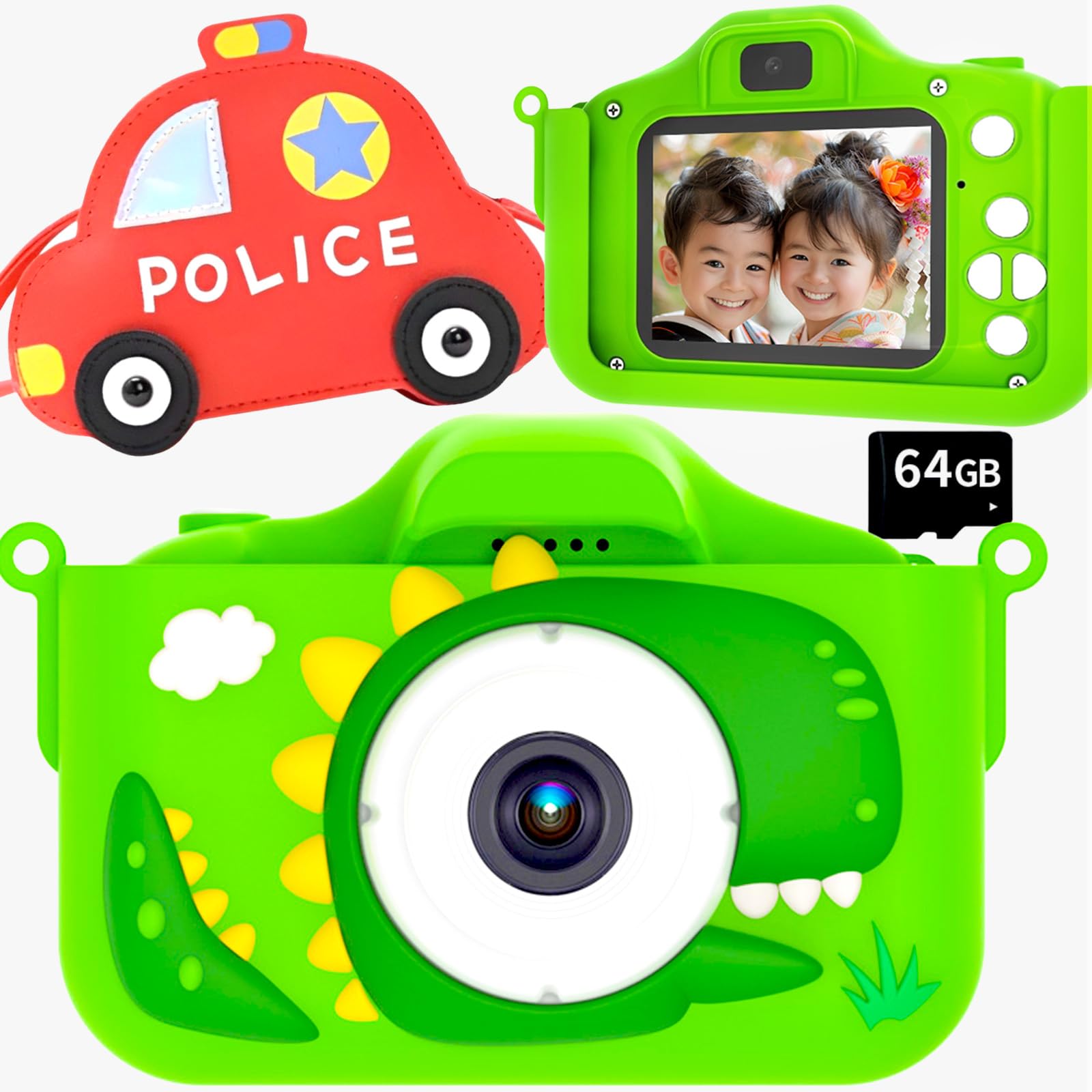 

Popoma Kids Camera Toy with 64GB Camera and Game Music 8x Hiragana Dinosaur Gift Pouch, Function, Player, Zoom, Instructions, Design, Boys (01.