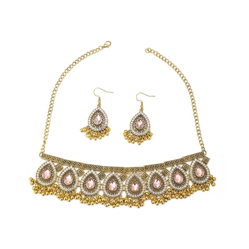Bohemian Indian Style Rhinestone Tassel Necklace & Earrings Set for Women