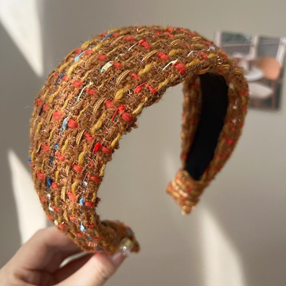 Handmade Craftsmanship Hair Hoop Tweed Fabric Wide Headband Elegant Anti-Slip Headband Daily Use