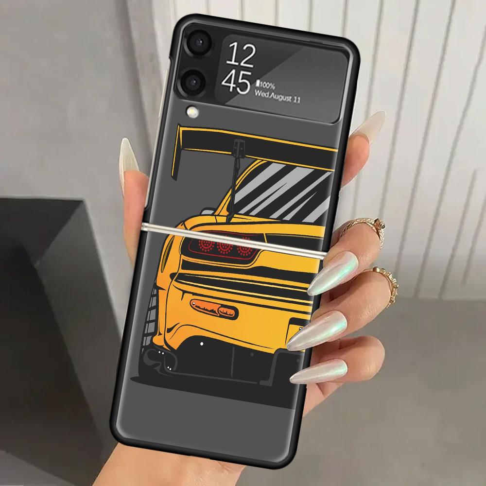 

Japan JDM Sports Cars Comic Hard PC Phone Case For Samsung Galaxy Z Flip 7 6 5 4 3 Black ZFlip7 ZFlip6 Flip5 Flip4 Flip3 5G Prin Samsung Z Flip 5