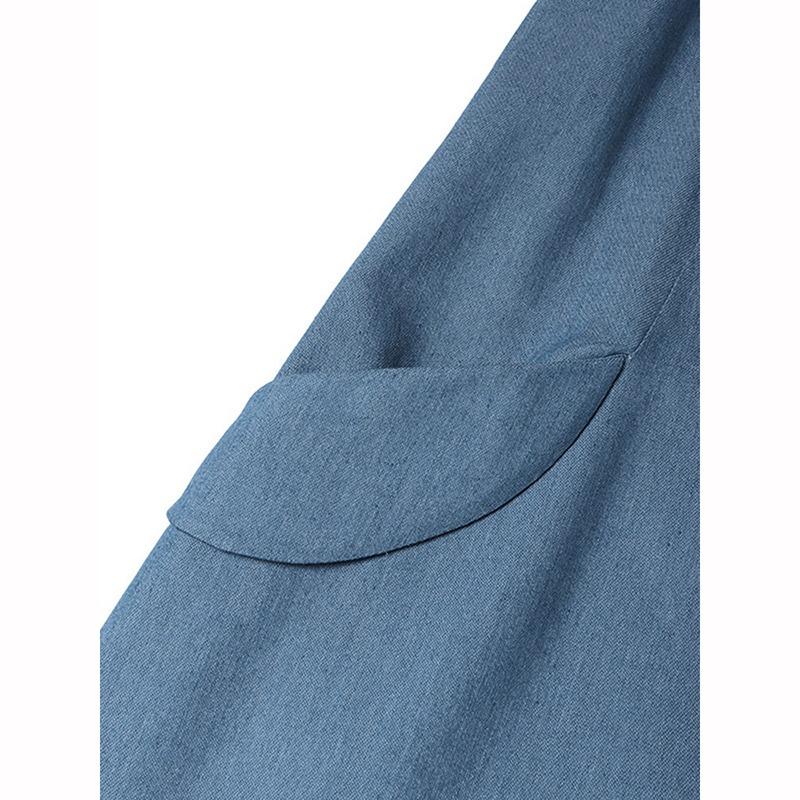 Summer Autumn Overalls Dress Muslim Sundress Robe Femme Vintage Straps Solid A Line Denim Blue Vestidos Kaftan