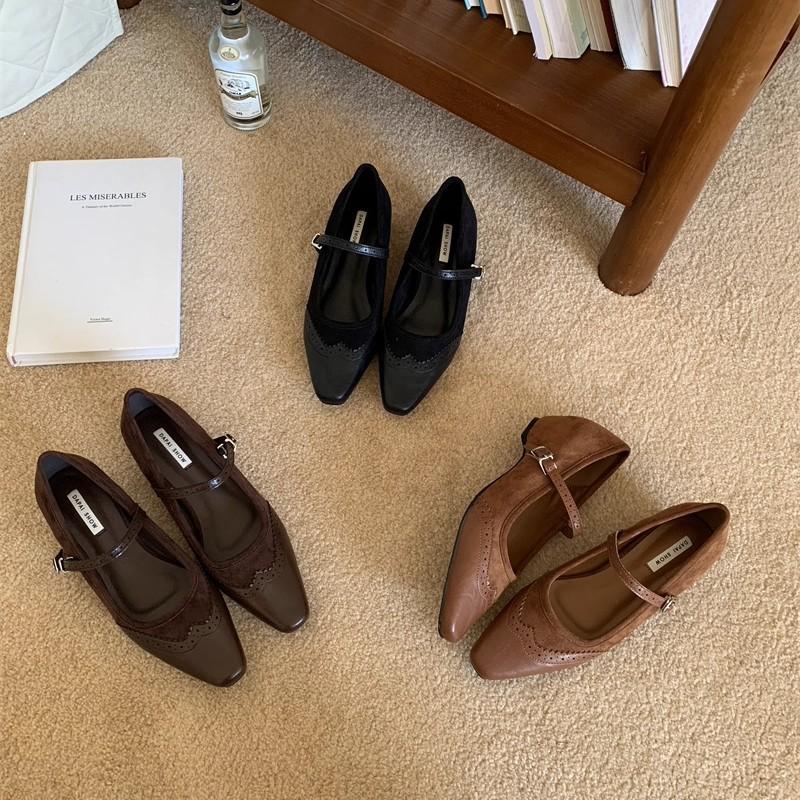 Square head word with Mary Jane single shoes versatile commuting with skirt shallow mouth with skirt personality gentle grandma shoes women
