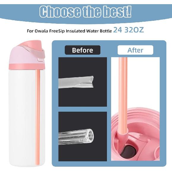 6pcs Replacement Straws, Compatible with Owala FreeSip 24oz 32oz Water Bottles Reble Plastic Straws with Cleaning Brush & Cutting Tool 3 Colors
