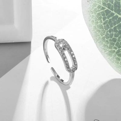 Exquisite and Shiny Geometric Design Zircon Crystal Geometric Opening Adjustable Ring Women's Casual Jewelry Gift