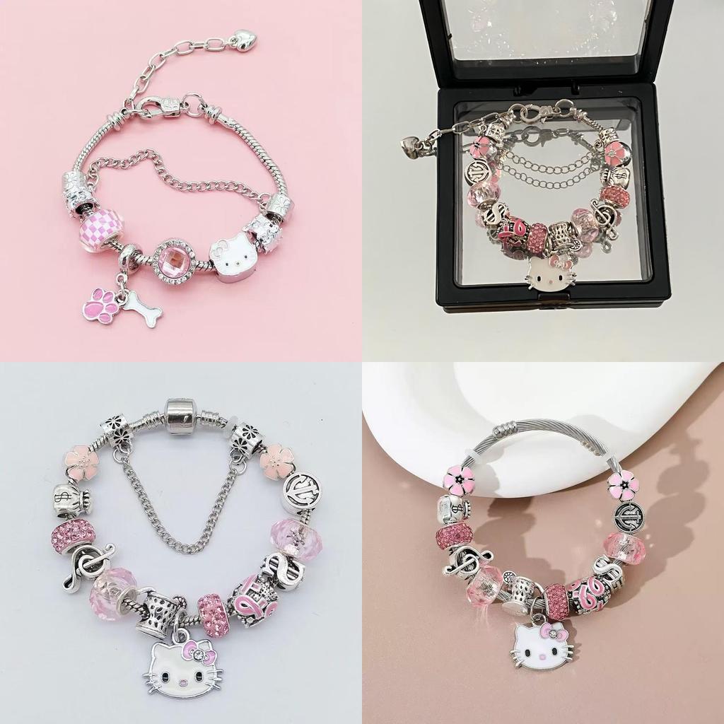 Braccialetto con Perline a Forma di Cuore Hello Kitty con Cristalli Scintillanti per Donne e Ragazze