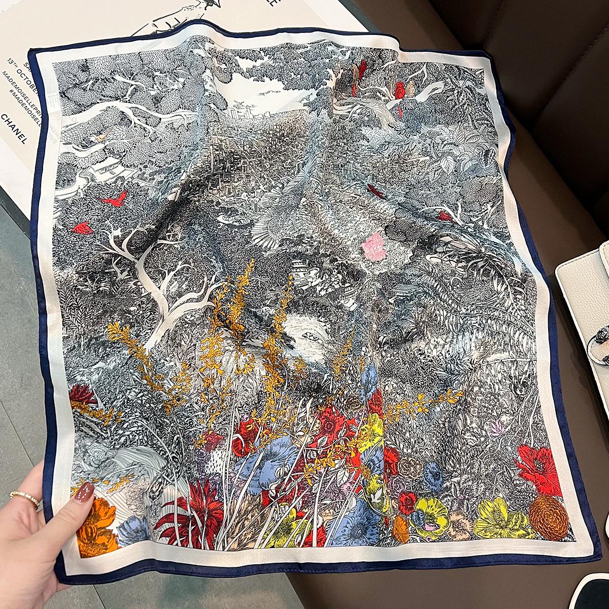 

100% Real Silk Scarf Fashion Lady Small Neck Foulard Female Bandana Scarves for Women Hijab Tie Shawl Wraps Square Headkerchief Real Silk 53x53cm