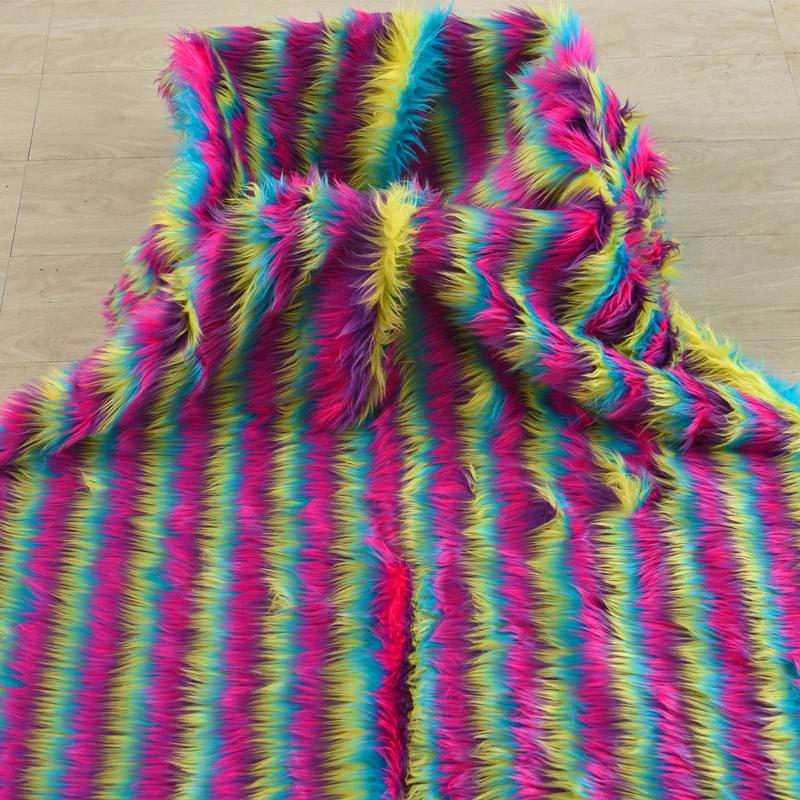Wide 160cm Faux Fur Long Pile Shaggy Rainbow Wave Immitated Fox Fur Fabric Decoration Background, for DIY Plush Toy Fur Material