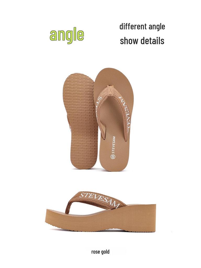 Women's 6cm Thick Sole Wedge Flip Flops - Summer Non-Slip High Heel Toe Post Sandals with Comfortable Woven Strap.