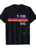 Letnia Unisex Casualowa Retro Wzór Taśmy Wideo VHS Nadruk Liniowy Okrągły Dekolt Koszulka 100% Bawełna Czarna Miękka Oddychająca Krótki Rękaw