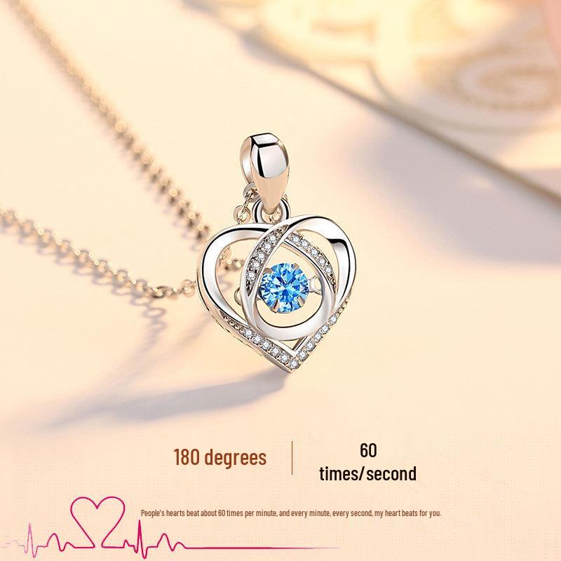 

Ожерелье «Сердцебиение» 2023: Женский кулон в форме сердца с синим бриллиантом, подарок на День святого Валентина