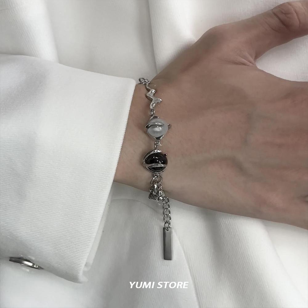 

Titanium Steel Black White Bead Necklace For Man Woman Punk Splicing Collarbone Chain Hip-Hop Unisex Luxury Wholesale